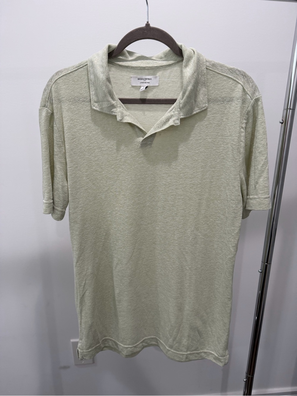 Banana Republic Linen-Blend Polo Shirt Men's Small Sage Green Heathered